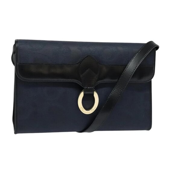 Christian Dior Trotter Canvas Shoulder Bag PVC Navy Gold Auth ep9088 - Picture 1 of 16